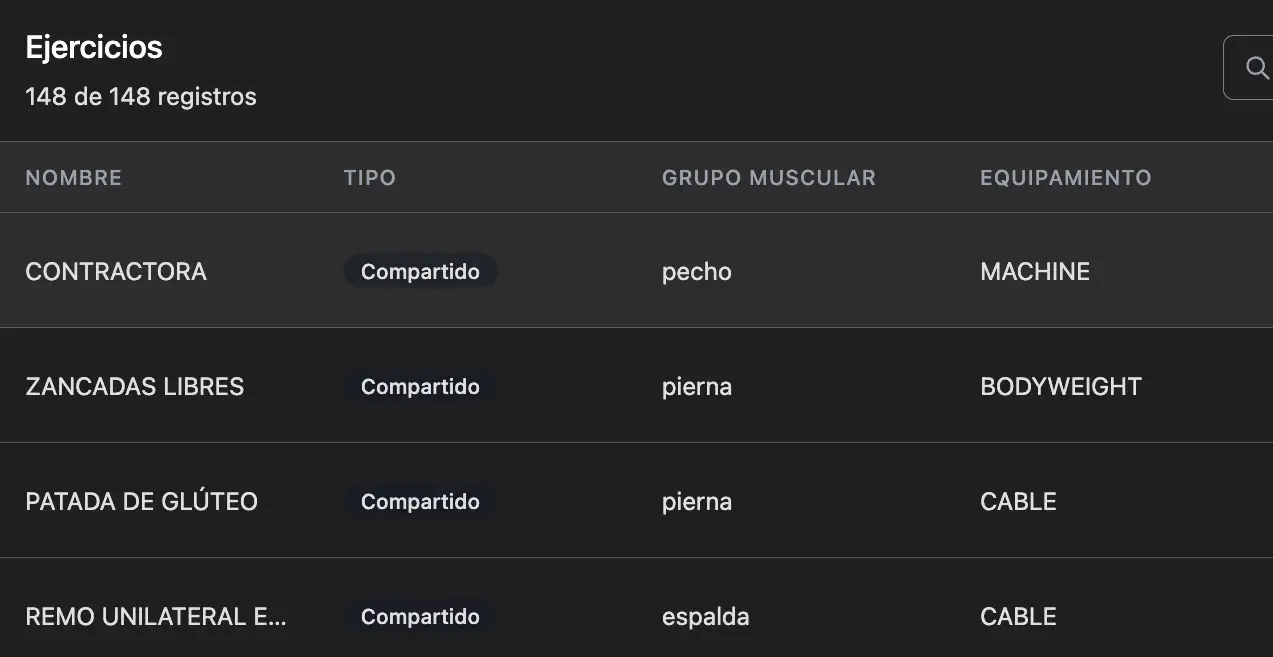 Biblioteca de ejercicios