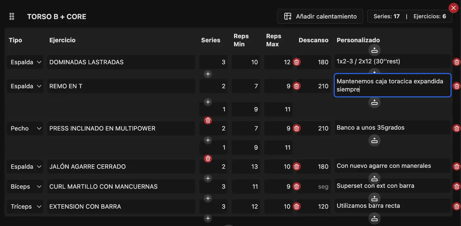 Editor de ejercicios