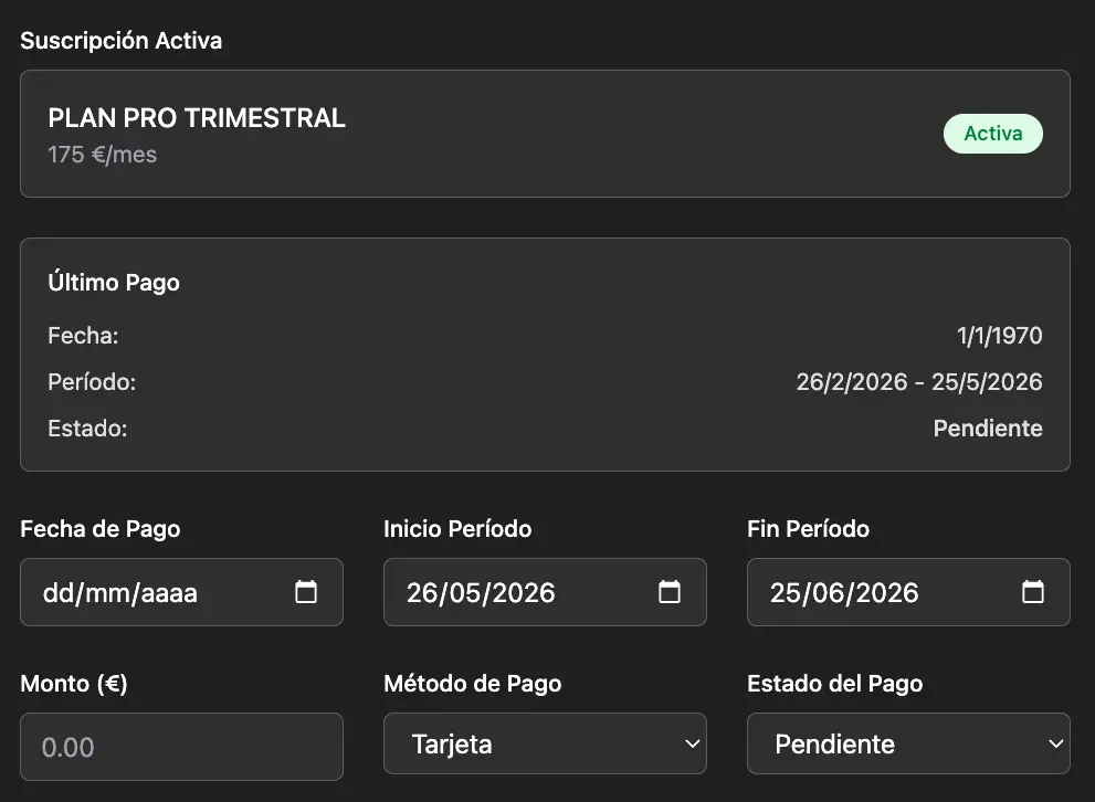 Control de suscripciones